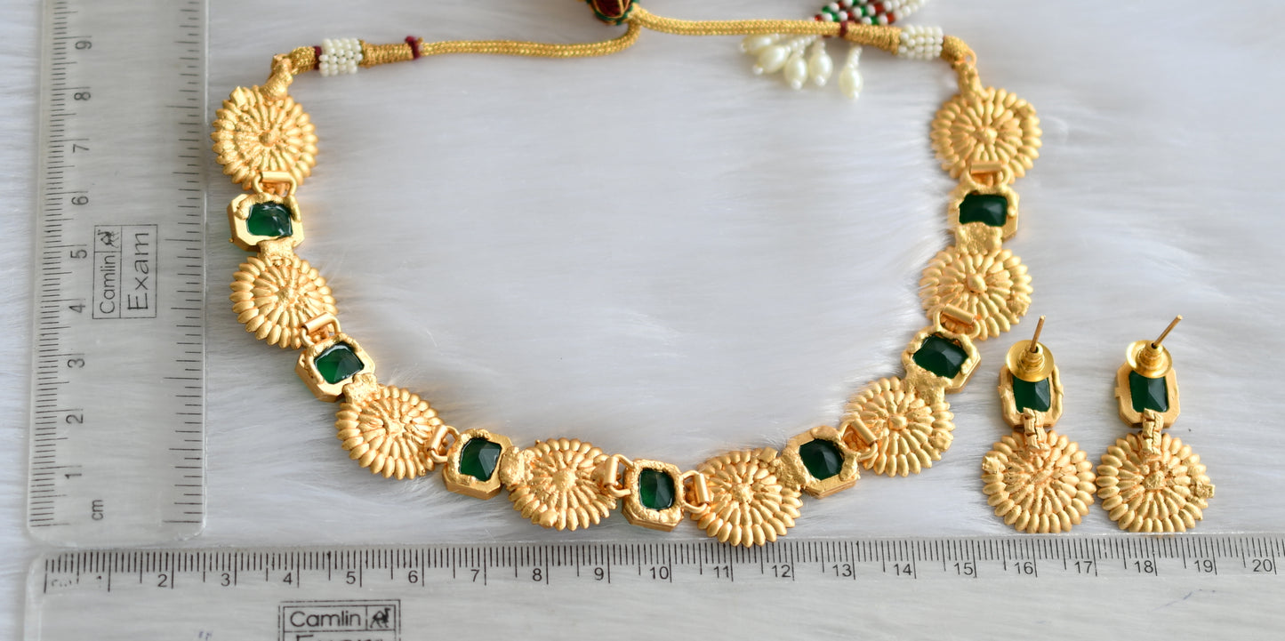 Antique emerald block stone designer necklace set dj-34700