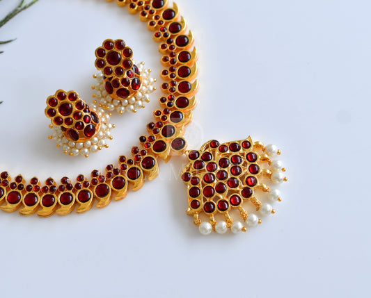 Gold tone kemp maroon mango necklace set dj-16332