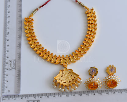 Gold tone kemp maroon mango necklace set dj-16332