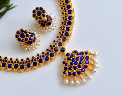 Gold tone blue mango temple necklace set dj-15939