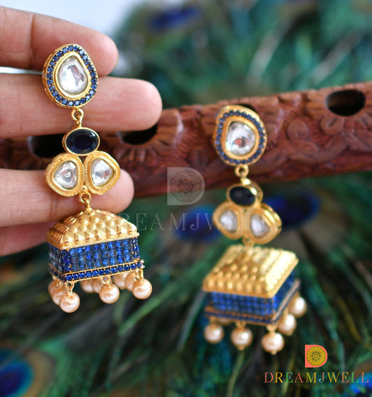 Antique trendy blue-white kundan stone Jhumkka dj-01561