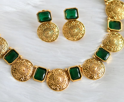 Antique emerald block stone designer necklace set dj-34706