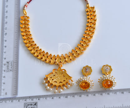 Gold tone blue mango temple necklace set dj-15939