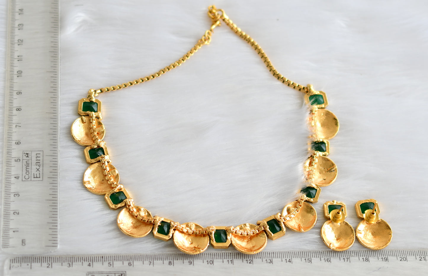 Antique emerald block stone designer necklace set dj-34706