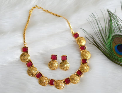 Antique ruby block stone designer necklace set dj-34705