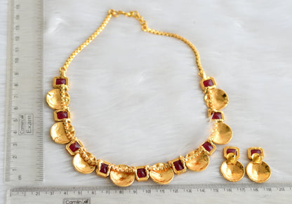 Antique ruby block stone designer necklace set dj-34705