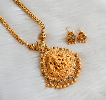 Matte finish white-emerald lakshmi necklace set dj-22147