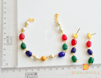 Gold tone Multi Color Onyx Beaded Bracelet Set dj-20500
