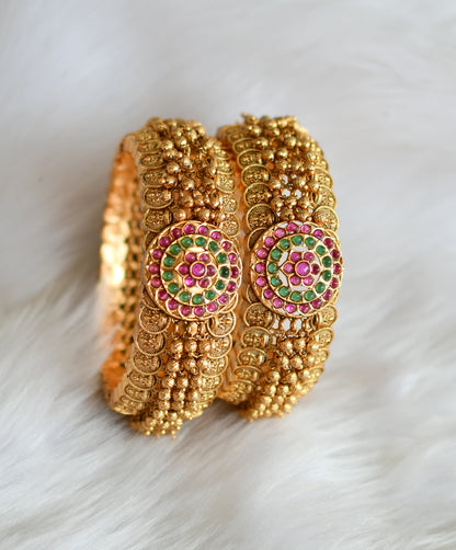 Matte finish cluster kemp-green Lakshmi coin type screw bangles (2.6) dj-39526