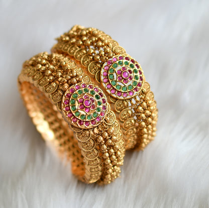 Matte finish cluster kemp-green Lakshmi coin type screw bangles (2.6) dj-39526