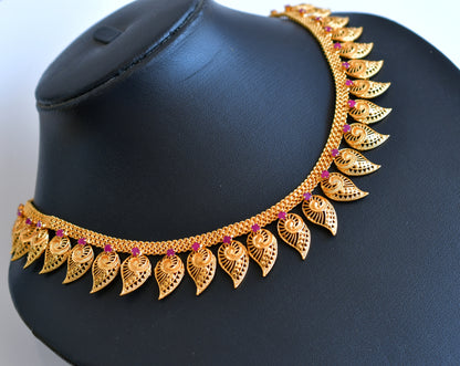 Gold tone pink stone mango Kerala designer necklace dj-34908