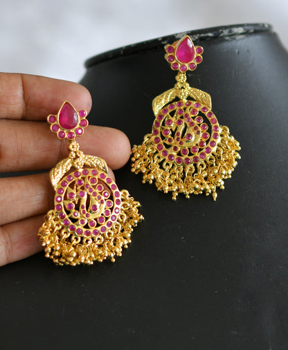 Gold tone multilayer ruby peacock mugappu haar set dj-02002