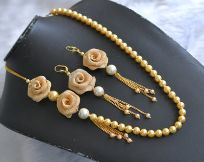 Lovely Gold tone pearl rose necklace set dj-01978