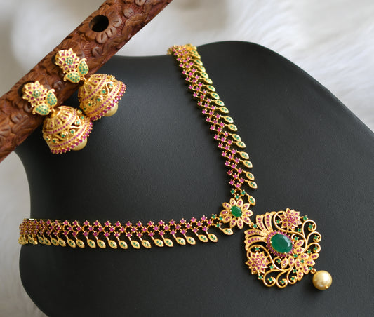 Gold tone ruby emerald mango necklace set dj-03154