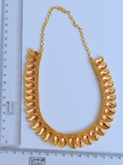 Gold tone pink stone mango Kerala designer necklace dj-34909