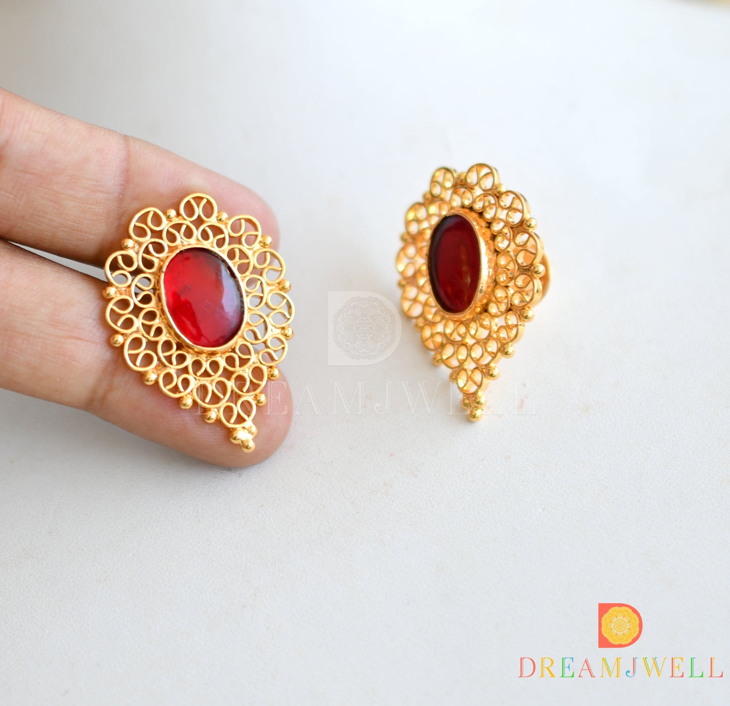 Gold look alike red big stone necklace set dj-34965