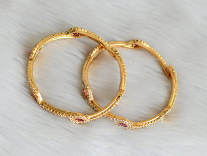 Gold tone white-pink stone bangles(2.4) dj-03145