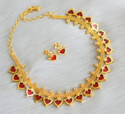Gold tone red Palakka Kerala style necklace set dj-37491