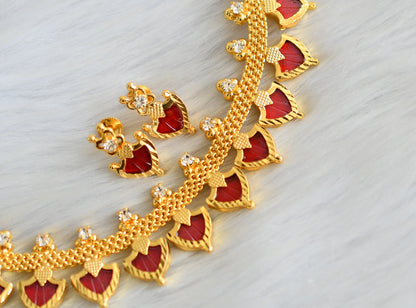 Gold tone red Palakka Kerala style necklace set dj-37491