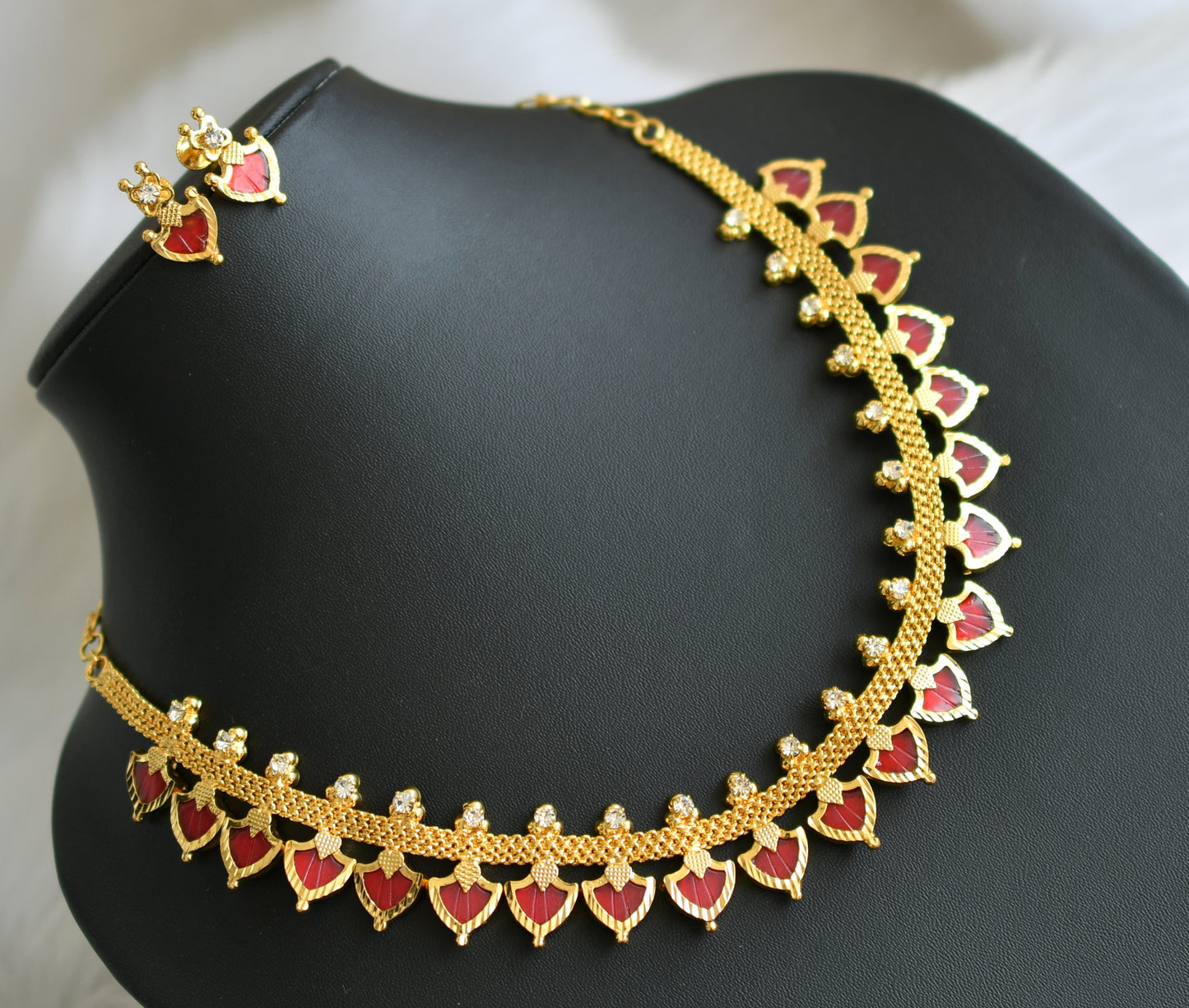 Gold tone red Palakka Kerala style necklace set dj-37491