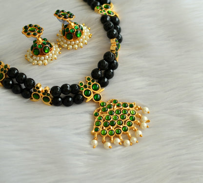 Gold tone green-black agate kemp necklace set dj-19417