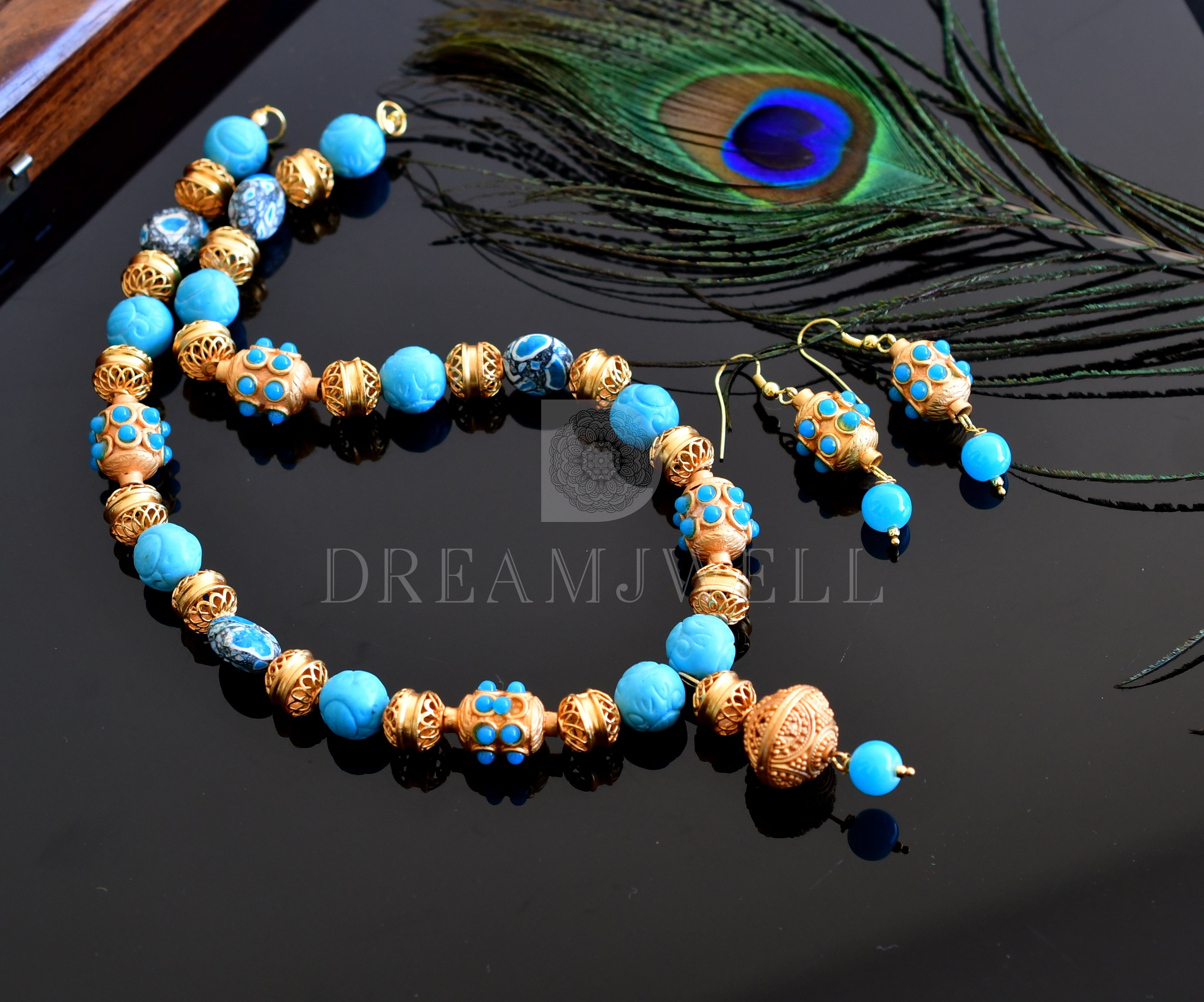 Green Opaque crystal beads necklace set with a white cz stone balls pe –  Soyara Ethnics Studio