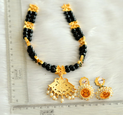 Gold tone green-black agate kemp necklace set dj-19417