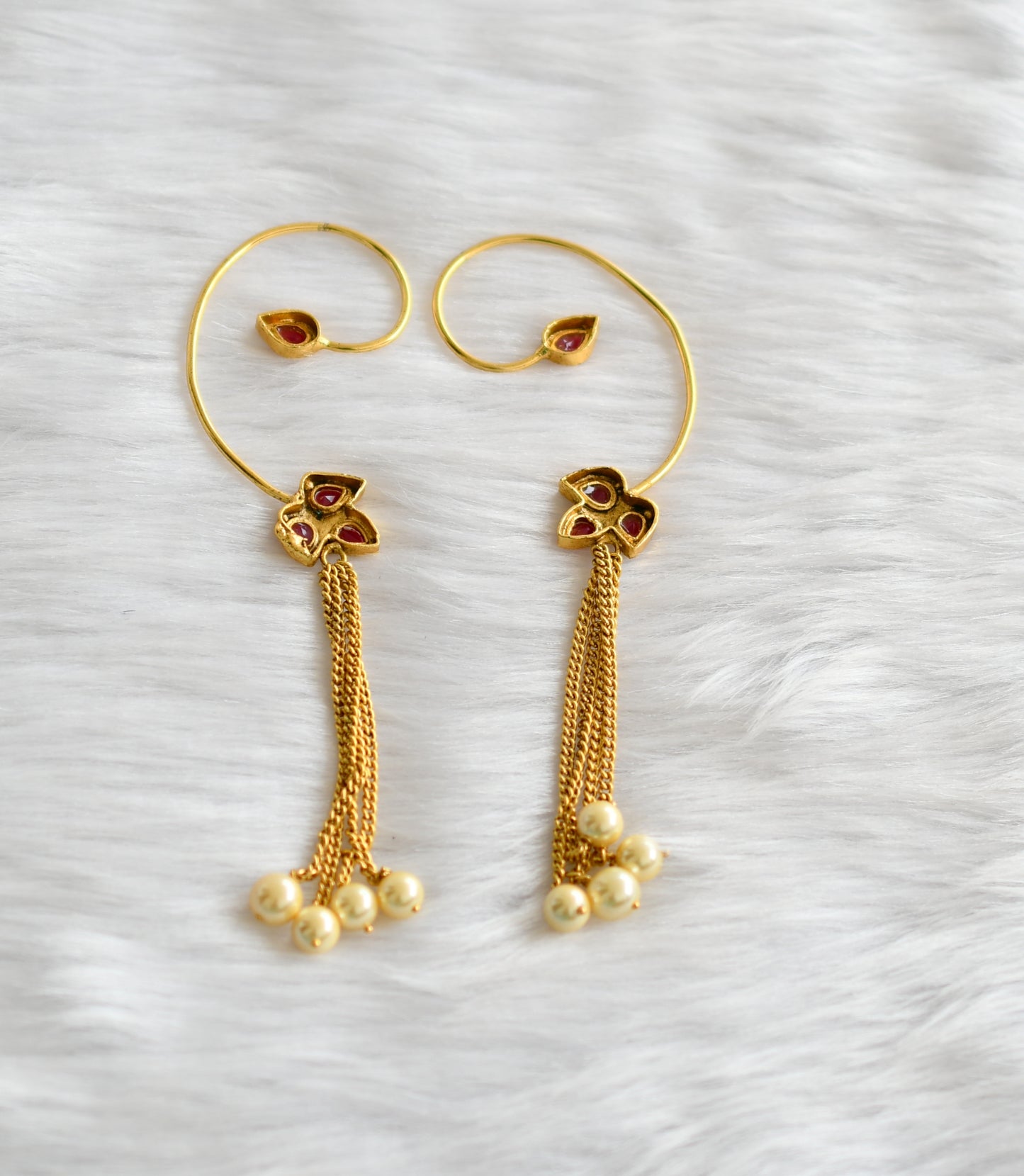 Antique gold tone ruby pearl Ear cuffs dj-01973