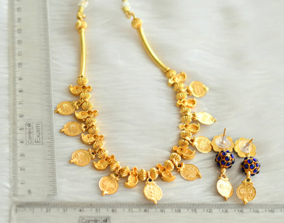 Gold tone blue mango lakshmi coin kemp necklace set dj-19418