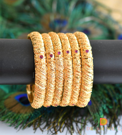 Gold forming Set Of 6 Ruby Designer Bangles (2.8) dj-17964