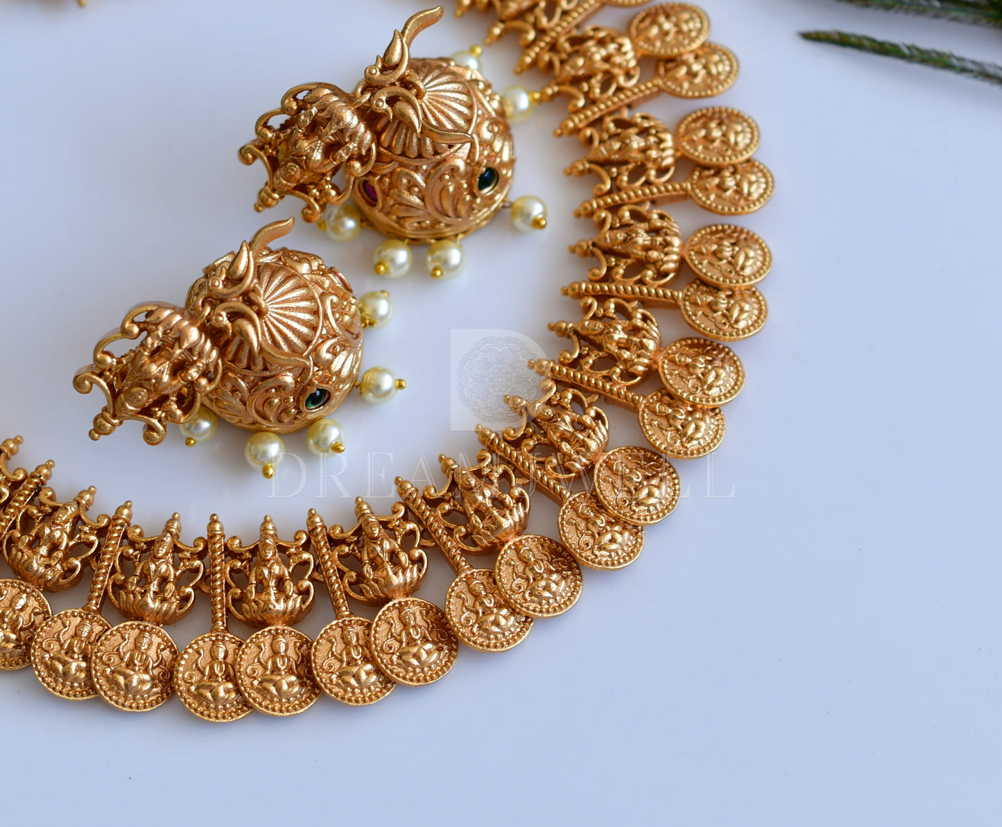 Matte finish Lakshmi coin necklace set dj-35760