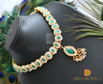 Antique peacock green-white stone necklace set dj-38023
