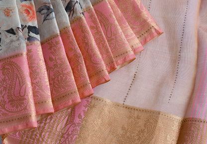 Mango-flower baby pink-cream Heavy Assam silk weaved saree with digital print saree dj-38830