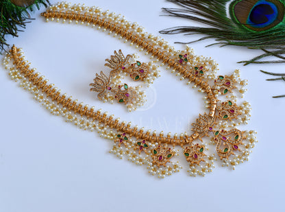 Matte finish Ruby-emerald-white Lotus Gutta pusalu Haar set dj-35763