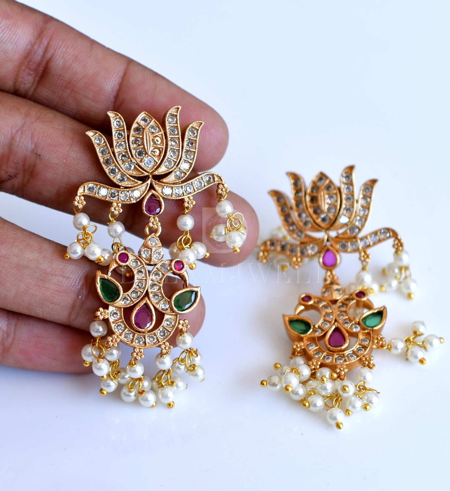 Matte finish Ruby-emerald-white Lotus Gutta pusalu Haar set dj-35763