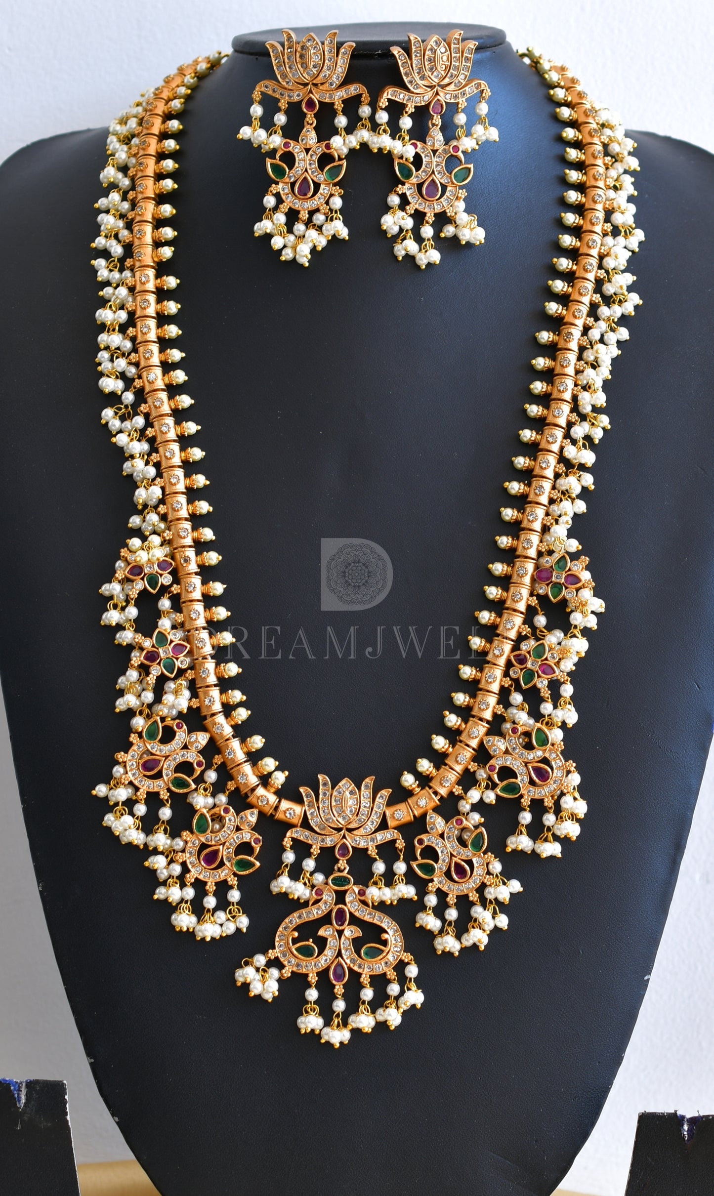 Matte finish Ruby-emerald-white Lotus Gutta pusalu Haar set dj-35763