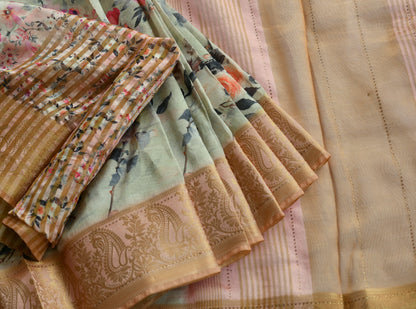 Mango-flower pink-grey Heavy Assam silk weaved saree with digital print saree dj-38831
