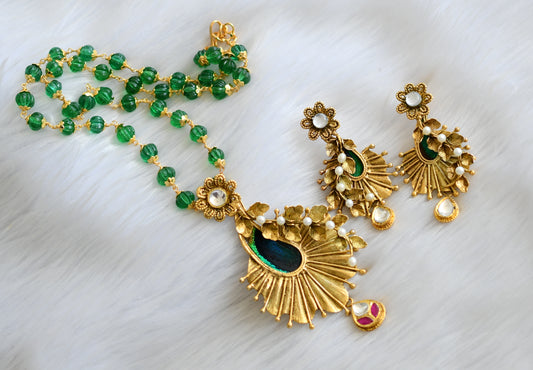 Antique gold replica peacock feather green chain Pendant set dj-05698