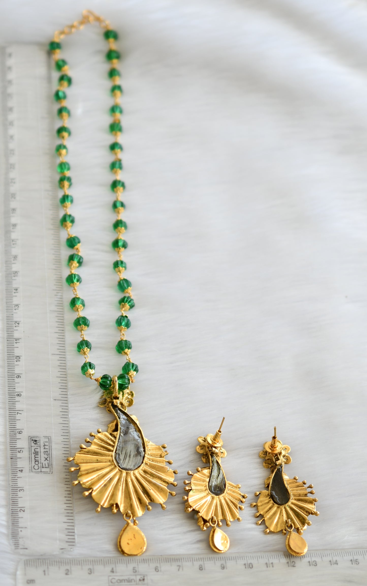 Antique gold replica peacock feather green chain Pendant set dj-05698