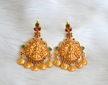 Matte finish kemp-green peacock Lakshmi coin haar set dj-12956