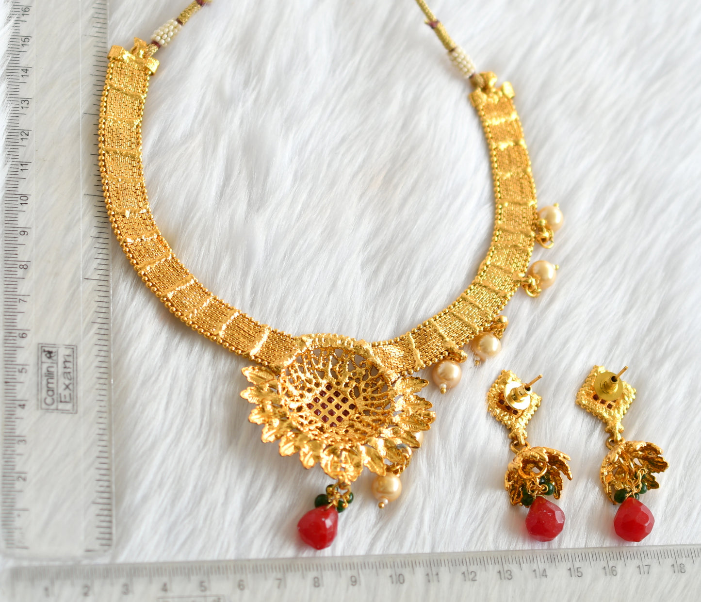 Antique gold tone Pink kundan necklace set dj-02675