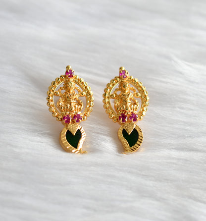 Gold tone pink-green stone mango-Lakshmi Kerala style stud/earrings dj-38856