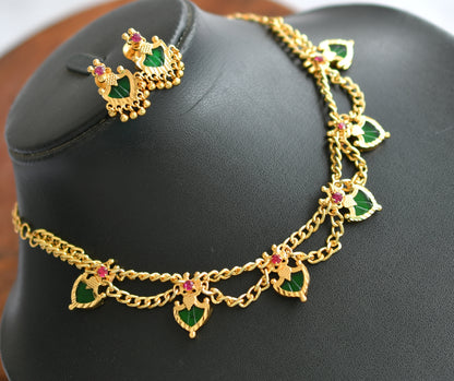 Gold tone palakka pink-green Kerala style necklace set dj-38853