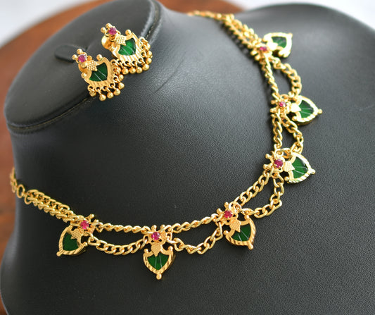 Gold tone palakka pink-green Kerala style necklace set dj-38853