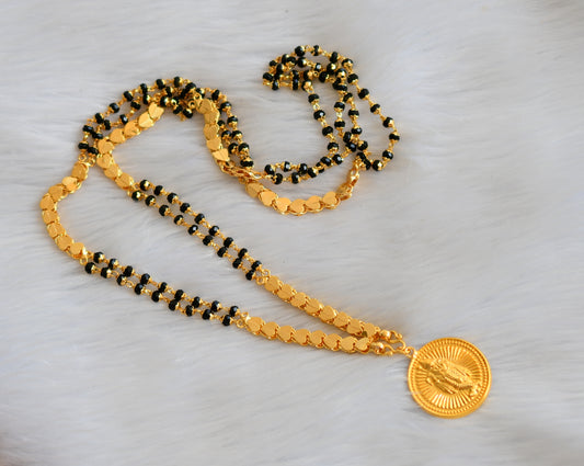 Gold tone black karimani double layer chain Krishna coin round pendant dj-40247