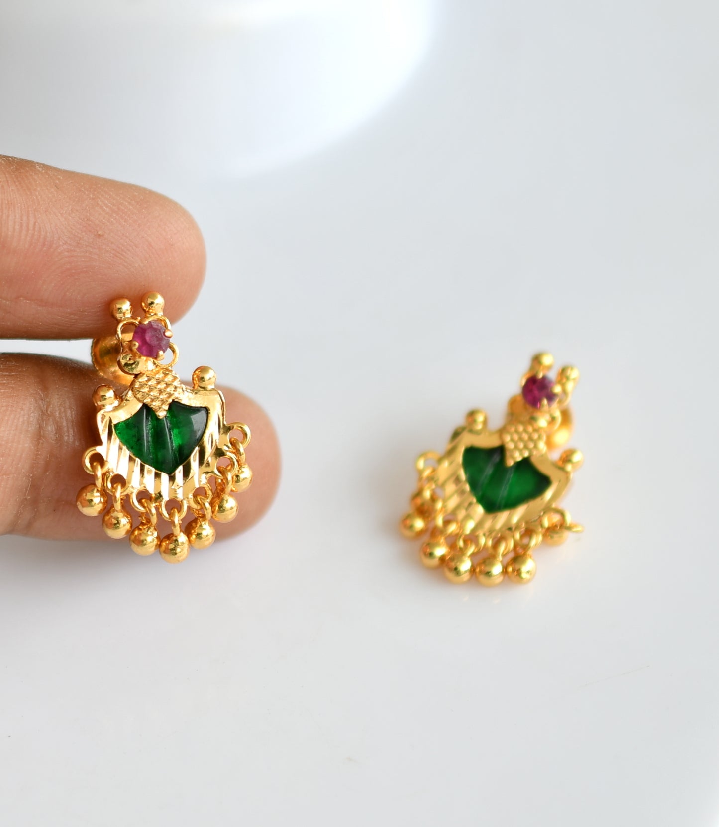 Gold tone palakka pink-green Kerala style necklace set dj-38853