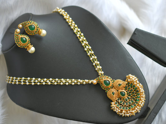 Antique pearl cluster green mango pendant set with pearl chain dj-02418