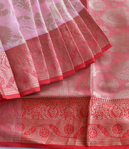Cotton red-baby pink Handloom saree dj-38834