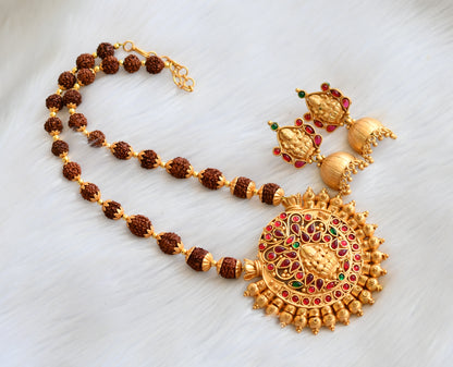 Matte finish kemp-green Rudhraksha beads Lakshmi necklace set dj-40261