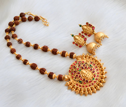 Matte finish kemp-green Rudhraksha beads Lakshmi necklace set dj-40261